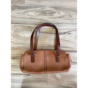 Fossil Y2K Womens Brown Tobacco Soft Leather Satchel Barrel Shoulder Purse Bag